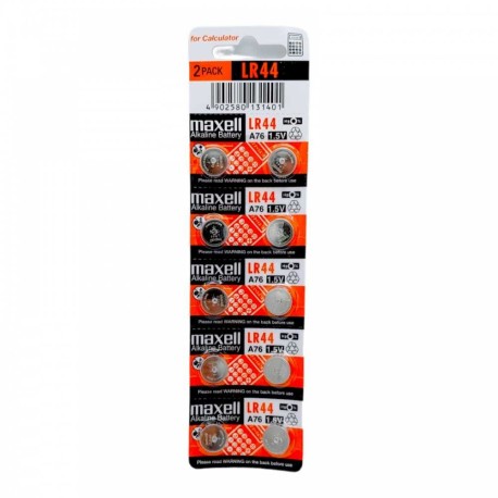 Kit 10 Pila Batería Maxell Mod: LR44 A76 1.5V 110mAh Tipo Botón