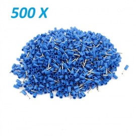 500x Terminales Ferrules Cal 14 AWG Cilíndricas Eléctricas Aisladas Cable E2508 AZUL