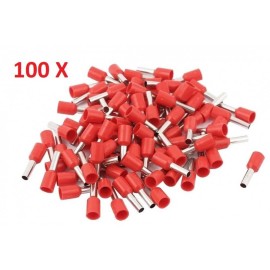 100x Terminales Ferrules Cal 14 AWG Cilíndricas Eléctricas Aisladas Cable E2508 ROJO