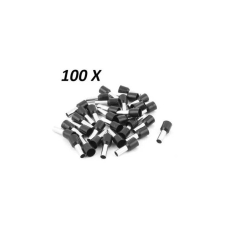 100x Terminales Ferrules Cal 16 AWG Cilíndricas Eléctricas Aisladas Cable E1508 NEGRO