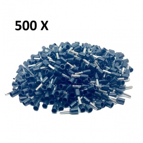500x Terminales Ferrules Cal 22 AWG Cilíndricas Eléctricas Aisladas Cable E0508 NEGRO